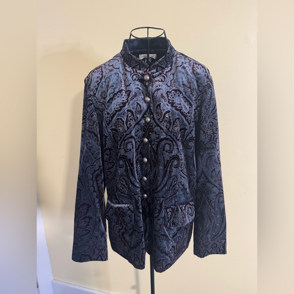 Coldwater Creek Jacket Button Front Tab Paisley Velvet Blazer Size Large